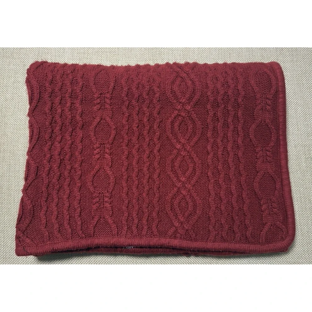 LL Bean Throw Blanket Chunky‎ Cable Knit Fisherman Red Soft Sherpa Reversible